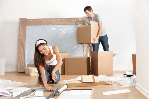 Secure furniture storage facility in Nine Elms with stacked household items